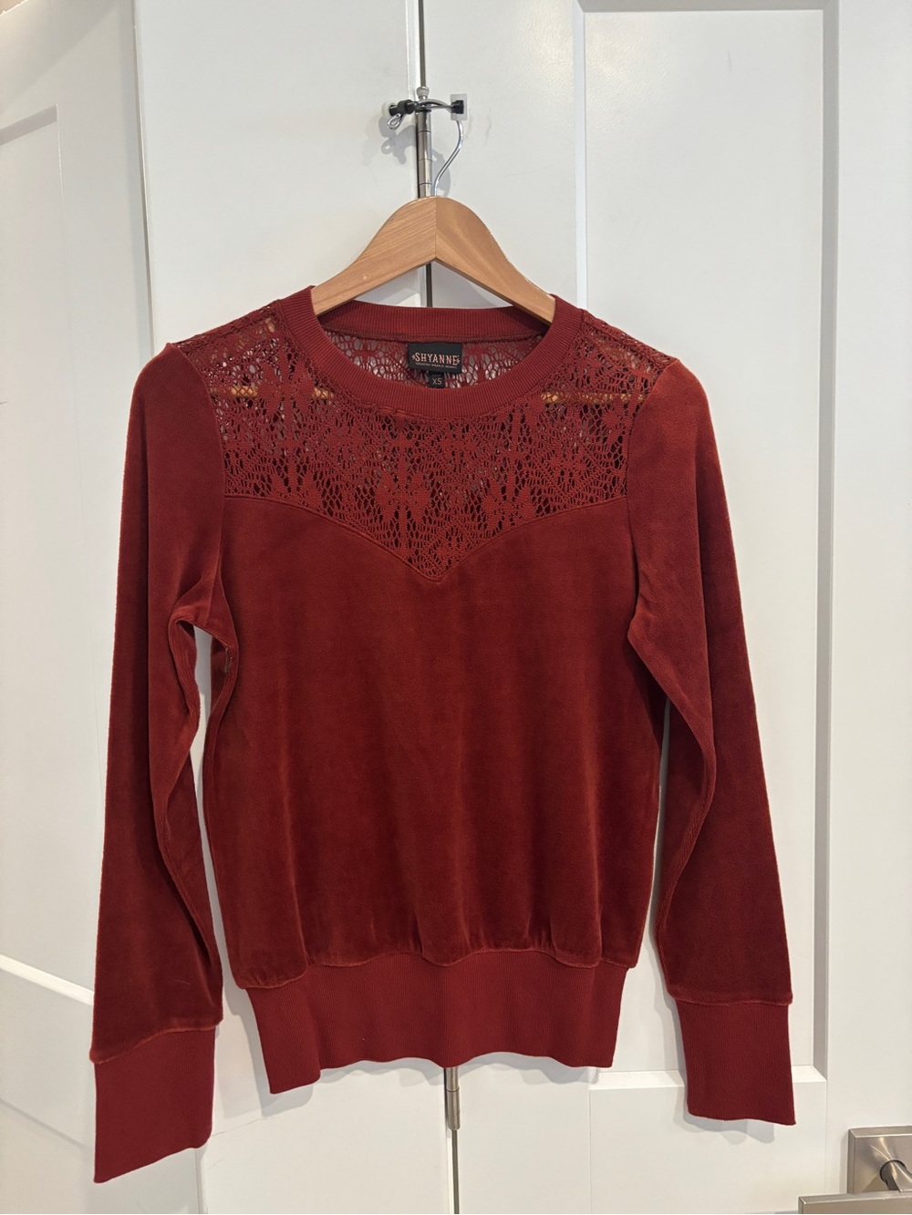 Shyanne Rust Lace Yoke Crewneck Pullover